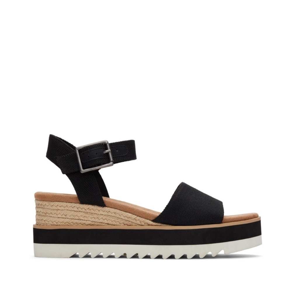 Toms Black and Natural Platform Wedge Sandals - Picture 2 of 6